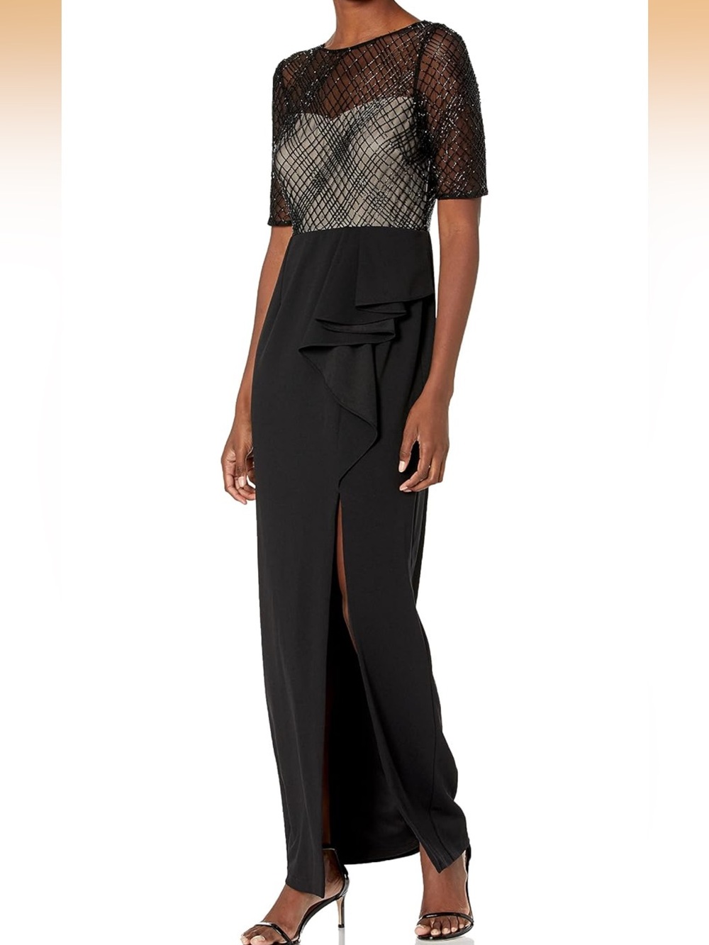 Adrianna Papell Black Dress Label with Tan Lining